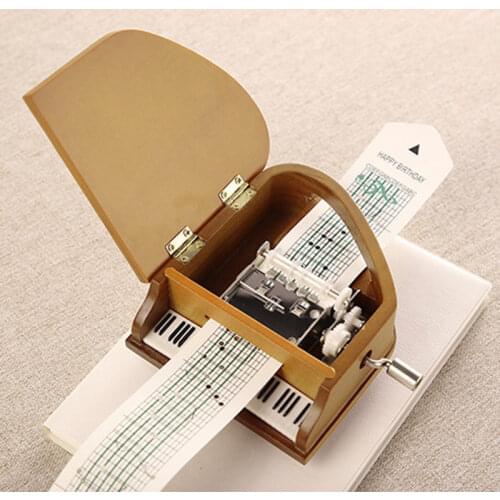 DIY Paper Tape Musical Boxes Wooden Hand-Cranked Piano Music Box Wood Crafts Retro Birthday Gift Vintage Home Decoration