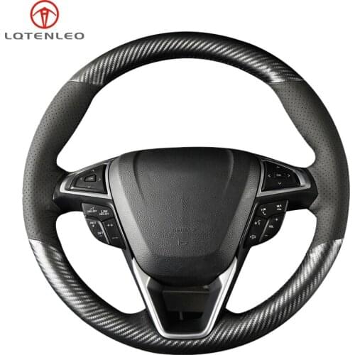 LQTENLEO Carbon Fiber Black Leather Steering Wheel Cover For Ford Mondeo Fusion EDGE 2013-2020 Galaxy 2016-2020 S-Max 2012-2020