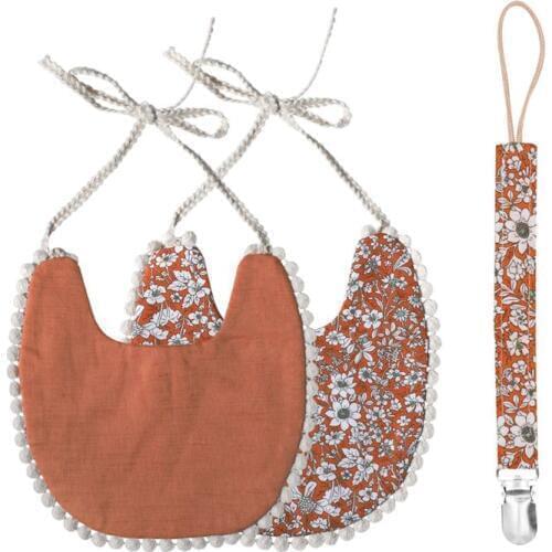 Baby Pacifier Clip Chain Baby Cotton Linen Bib Set Perfect Newborn Shower Gift