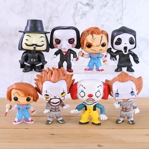 Pennywise Billy Death Chucky V for Vendetta Q Version Horror Doll PVC Figures Brinquedo Toys 8pcs/set