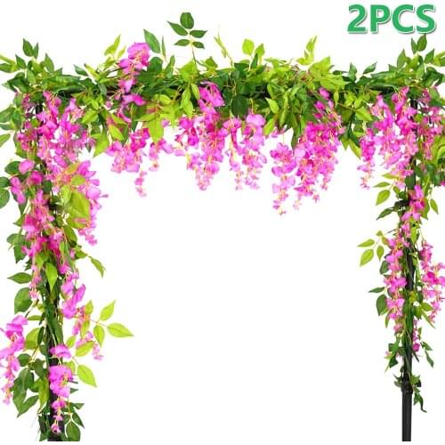 2pc 1.8M Wisteria Artificial Flowers Vine Garland Plants Wedding Arch Decoration Fake Plant Leaf Rattan Trailing Wall Flower Ivy