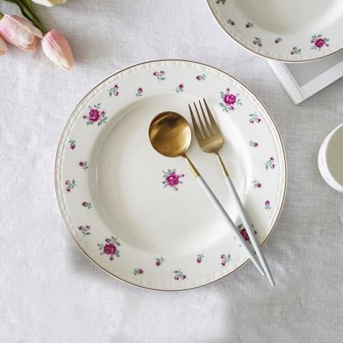 Ceramic Tableware Home Dinner Dishes Plates Set Elegant Phnom Penh Salad Bowl Spoon Western Steak Dessert Plate Kitchen Utensils