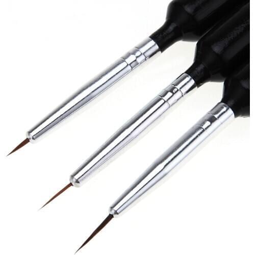 3Pcs Black Paint Brush Fine Hand Painted Thin Hook Line Pen Nylon Hair Brush for Watercoolor Oil Painting School Office Supply