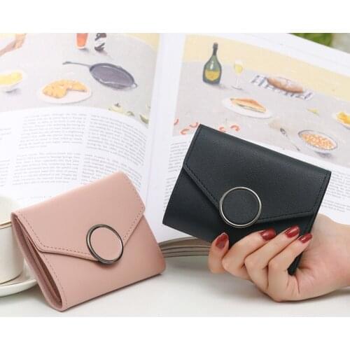 Womens Wallet Short Solid Color Fashion Hasp Female Tri-fold Leather Coin Purses Ladies Card Holder Clutch Phone Bag Money Clip