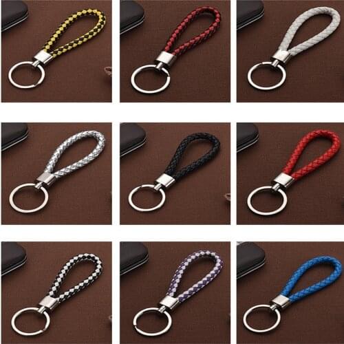 Leather Braided Woven Rope Keychain DIY Bag Pendant Key Chain Holder Key Car Trinket Keyring For Men Women Key Ring 27 Colors