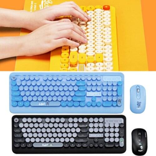 K68 Retro Round Wireless Keyboardmouse Set Cartoon Fashion Portable USB Optical Wireless Keyboard Mouse Kit for Notebook