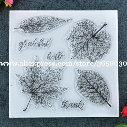 Leaves hello thanks grateful Scrapbook DIY photo cards rubber stamp clear stamp transparent stamp 14x14cm 8112636
