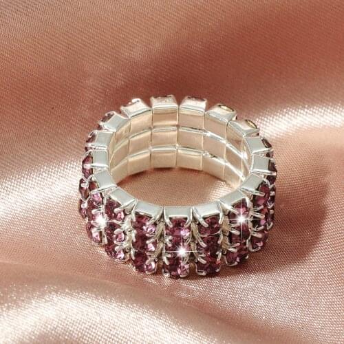 MANGOSKY Elastic 925 Stering Silver CZ Crystal Ring Purple Red Blue Zircon