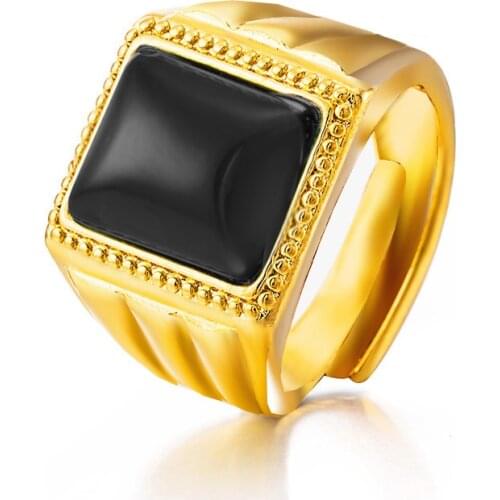 Male Stone Rings for Men Noble Gold Color Rings Finger Jewelry Resizable