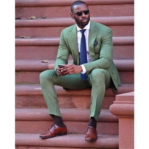 Veiai Men Suits Fashion slim fit new Army Green linen Men Suit wedding Party Prom Tuxedo Mens Casual Wear Suits (Jacket+Pants)