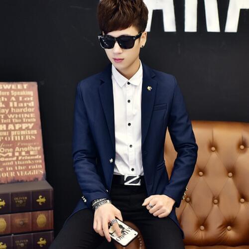 2019 Long Fashion Stripes New Casual Mens Muits Men Blazers Long Sleeves Black Blue Regular Long Suits Blazer