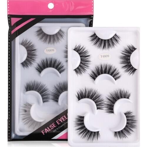 MAANGE 4 Pairs 3D False Lashes Mink Eyelashes Eyelash Extension Faux Mink Hair Natural Long Wispies Handmade Eyelash Makeup Tool