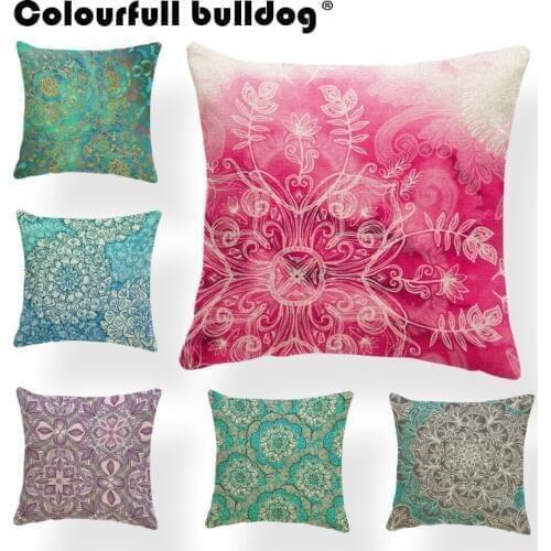 Geometry Flowers Mandala Cushion Cover Quatrefoil Pillow Cases Baroque Farmhouse For Kids Toss Pillow Red 17X17 Linen Industrial