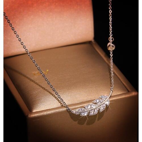 2020 New Cute Feather Leaf Silver Color Pendant Long Chain Statement Necklace for Women Fashion Jewelry Best Gift