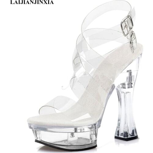 New 14 CM Transparent High Heels Nightclub Stripper Heels Crystal Pole Dance Shoes Platform Concise Elegant Mature Sexy Sandals
