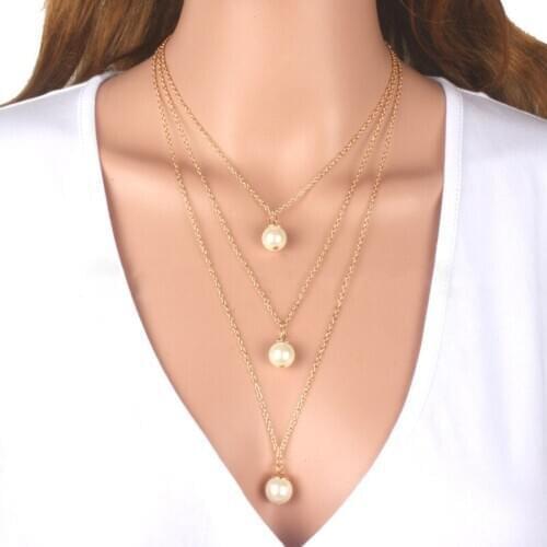 New Multi-Layer faux-Pearl Necklace round Necklace Pendant female fashion sweater decoration