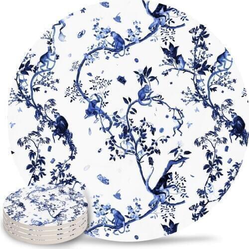 Monkey World Placemats for Table Coffee Kitchen Accessories Table Decor Ceramic Coasters