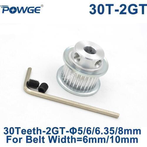 POWGE 30 Teeth 2M 2GT Timing Pulley Bore 5/6/6.35/7/8mm for 2MGT GT2 Synchronous belt width 6/9mm small backlash 30Teeth 30T