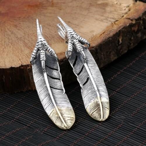 S925 Sterling Silver Jewelry Retro Fashion Takahashi Goro Eagle Claw Gradient Feather Pendant