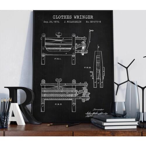 Laundry Patent Canvas Posters and Prints Clothes Wringer Blueprint Vintage Paintings Wall Pictures Laundry Room Wall Art Decor