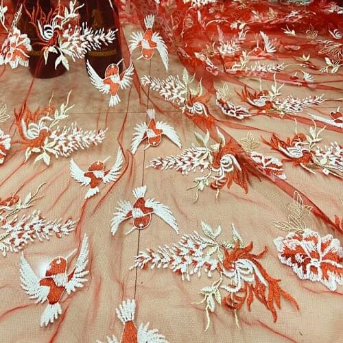 New product net yarn lace 3D embroidery flower and bird clothing fabric,Girls' fashion skirts material