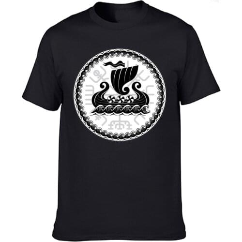 Fun Summer T Shirt Viking Icelandic Vegvisir Compass Rune Amulet Men T-shirt Casual Vintage Cotton Tops Big Size