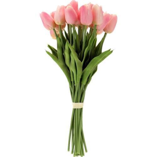 WSFS Hot 20PCS Artificial Tulip Flowers Single Long Stem Bouquet Real Touch Beautiful Simulation Flowers for Home Room Party Wed