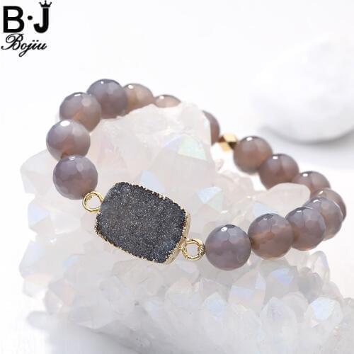 BOJIU Chakra Bracelet For Women Natural Stone Druzy Elastic 11mm Beaded Fahion Women Bracelet Jewelry BC68