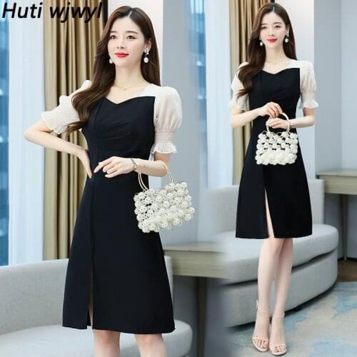 2021 Summer Plus Szie Office Lady Hepburn Black Dresses Elegant Women Bodycon Party Vestidos Vintage Casual Runway Midi Sundress