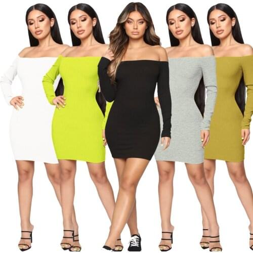 2021 Autumn Women Off Shoulder Long Sleeve Knitted Bodycon Midi Dress Female Vintage Evening Party Night Club Dresses Vestidos