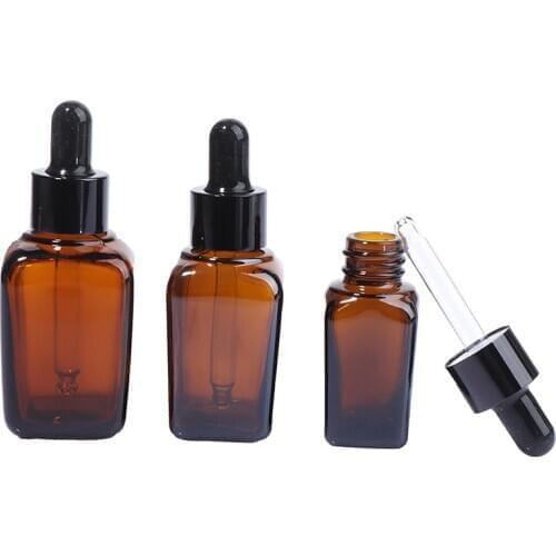 1pcs 10ml 20ml 30ml Empty Dropper Bottle Amber Essential Oil Glass Aromatherapy Liquid Brown Square Glass Dropper Bottle
