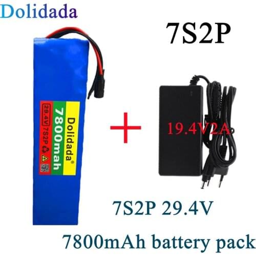 24V Battery 7S2P 29.4V 7800mAh Li-ion Battery Pack with 20A Balanced BMS for Electric Bicycle Scooter Power Wheelchair + Charger