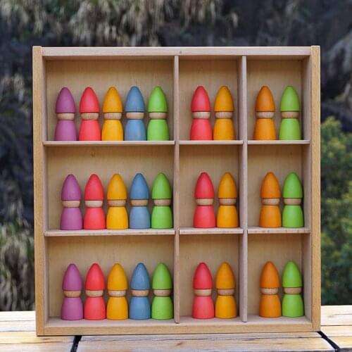 6pcs Wooden Rainbow Blocks Friends Peg Dolls Bodies 7CM Baby Pretend Play People Figures Stacker Montessori Nordic Wood Toys