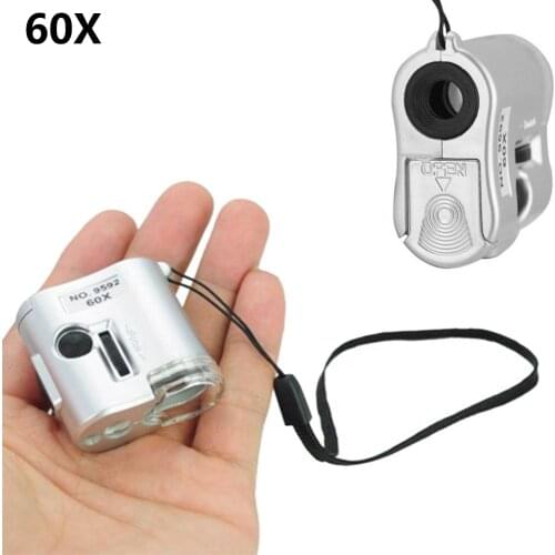 1Pc 60X Magnifying Magnifier Mini Pocket Handheld Microscope Magnifier LED Light Magnifier With Flashlight Ultraviolet Rays