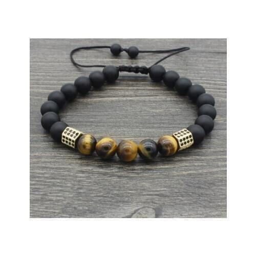 8mm xy434 yellow Tigereye stone Frosted agate micro pave cz zircon cubic zirconia bead Bracelet Reiki Buddha Prayer Yoga