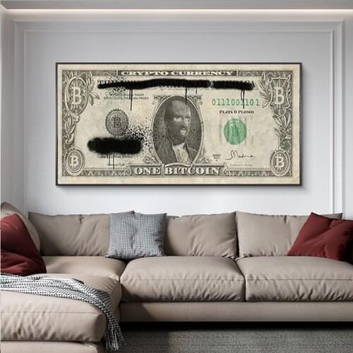 Abstract Masked Man Money Retro Bitcoin Gray Canvas Painting Prints and Posters Wall Art Picture for Living Room Home Decoration