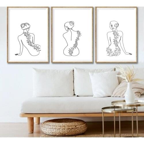 Abstract Women Leaves Plants Line Art Prints Boho Gallery Wall Art Pictures Female Body Nordic Poster Canvas Painting Decoration