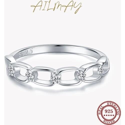 Ailmay Genuine 925 Sterling Silver Fashionc Simple CZ Shining Geometric Design Rings For Women Wedding Engagement Jewelry