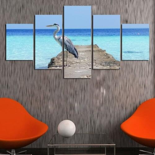 Promotion High Quality Crane Animal Canvas Painting Wall Pictures For Living Room Modern 5 Panel cuadros Home decoracion