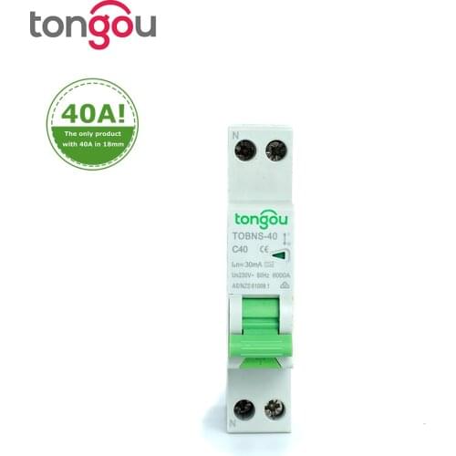 Type A 6KA 18mm RCBO 40A 10mA 30mA Residual Current Circuit Breaker with Over Current and Leakage Protection Differential TOBNS
