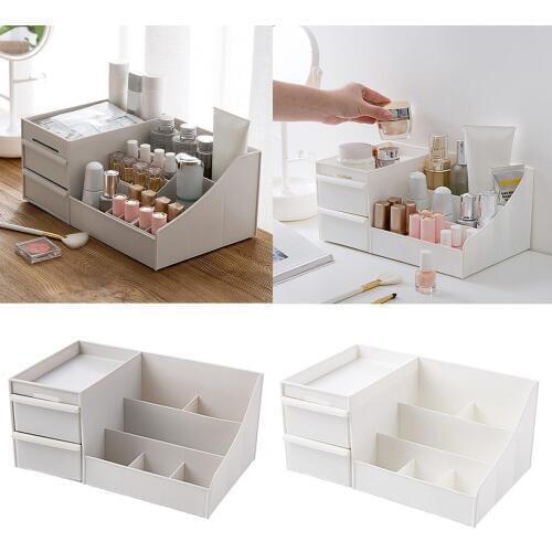 Behogar Desktop Makeup Lipstick Jewelry Storage Box Table Organizer Container with Drawer for Bedroom Cosmetics Stationery