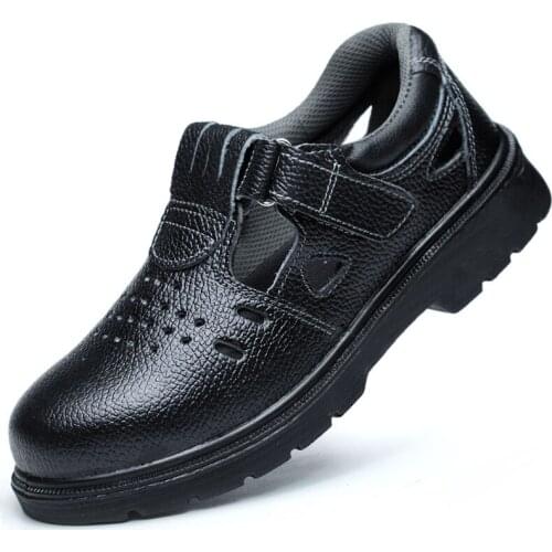 Big size mens casual steel toe caps work safety shoes soft leather summer sandals worker safe shoe security boots mans footwear