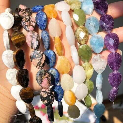 13*18mm Water Drop Shape Stone Beads Natural Faceted Llapis Lazuli Tiger Eye Agates Spacer Beads For Jewelry DIY Making Bracelet