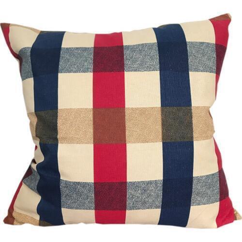 CURCYA Cotton Cushion Cover Mediterranean Style Plaid Throw Pillow Cover Thick Canvas Pillow Case