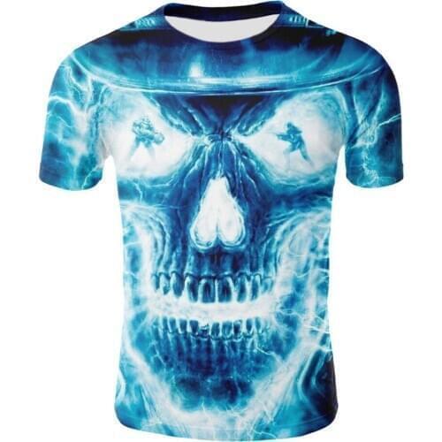 2019 Summer Children Fashion 3D T-shirt Blue Fire Skull Punk Hip Hop Style T shirt Big Boy Girl Tshirts Kids Colorful Cool Tops