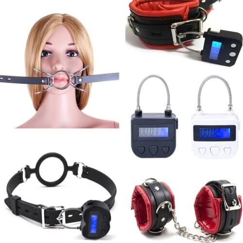 Electronic BDSM Bondage Timing Lock, Handcuffs Anklecuffs Mouth Gag Time Lock BDSM Restraints Chastity Adult Sex Toys For Couple