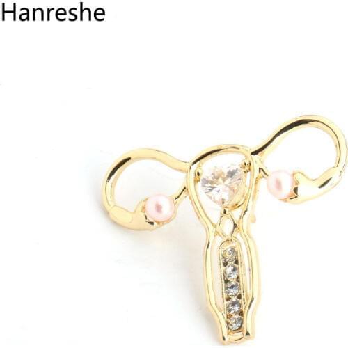 HANRESHE Womans Womb Shape Pin Pink Pearl and Heart Crystal Gynecology Medicine Symbol Jewelry for Nurse/Doctor Fashion Brooch