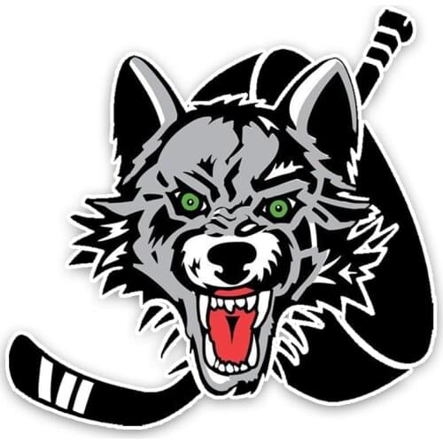 Interesting Lovely Hockey Gray Wolf Head Cartoon Colored PVC Car Sticker Decoration 14.3*14CM