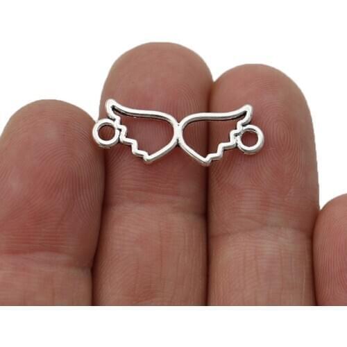 JAKONGO 20pcs Antique Silver Plated Angel Wings Connector for Jewelry Making Bracelet DIY Accessories 25x9mm