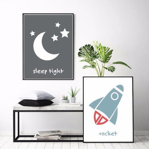 Outer Space Nursery Canvas Art Print Painting Poster Wall Pictures For Kids Room Home Decorative Bedroom Decor No Frame